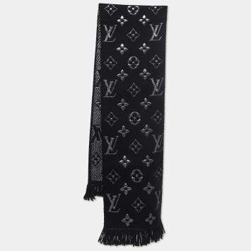 Pre Owned Louis Vuitton Black Wool Logomania Shine Scarf