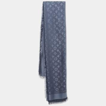 Pre Owned Louis Vuitton Carbon Grey Silk & Wool Classique Monogram Shawl
