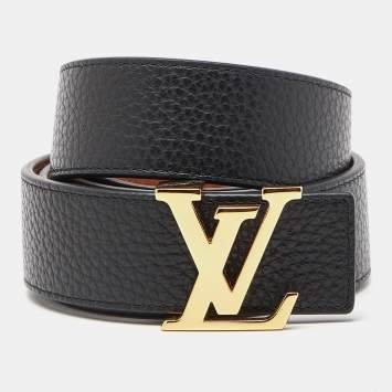 Pre Owned Louis Vuitton Black Leather LV Buckle Belt 85CM