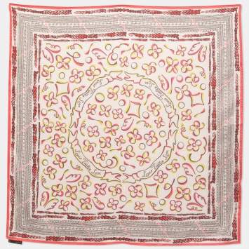 Pre Owned Louis Vuitton Pink Monogram Heart Silk Scarf