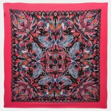 Pre Owned Louis Vuitton Pink/Black Angels Print Silk Plisse Scarf 