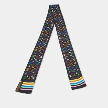 Pre Owned Louis Vuitton Black/Multicolor Monogram Silk Bandeau Scarf