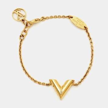 Pre Owned Louis Vuitton Essential V Gold Tone Metal Bracelet