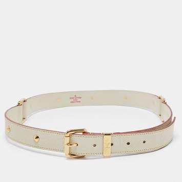 Pre Owned Louis Vuitton Off White Suhail Leather Studded Buckle Belt 90CM