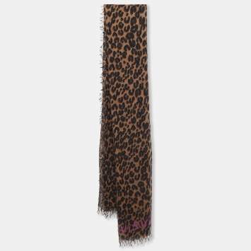 Pre Owned Louis Vuitton Brown Leopard Print Cashmere Blend Stephen Sprouse Graffiti Scarf