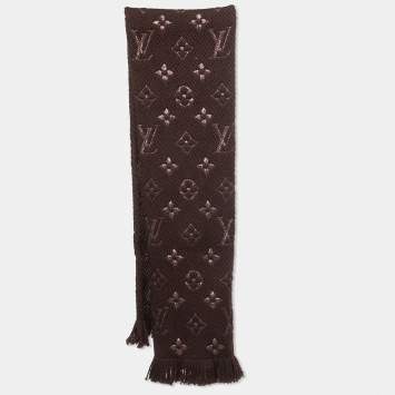 Pre Owned Louis Vuitton Brown Logomania Wool Shine Scarf