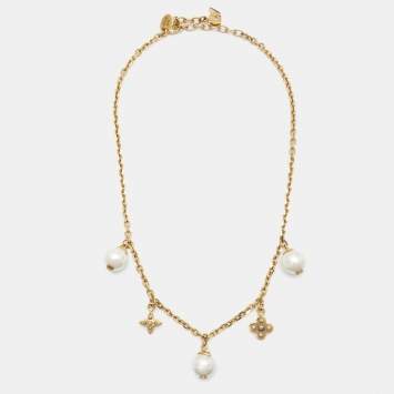 Pre Owned Louis Vuitton Faux Pearl Two Tone Necklace
