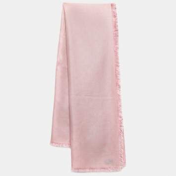 Pre Owned Louis Vuitton Pink Monogram Wool & Silk Shawl