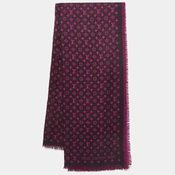 Pre Owned Louis Vuitton Black & Pink So Monogram Wool & Silk  Scarf