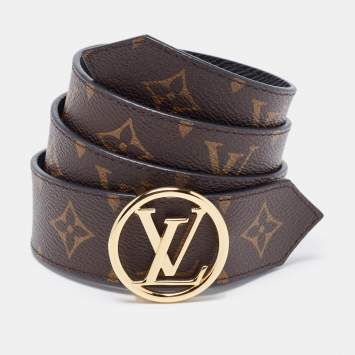 Pre Owned Louis Vuitton Brown Monogram Canvas LV Circle Reversible Belt 75CM