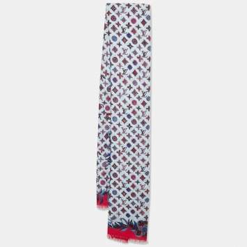Pre Owned Louis Vuitton Multicolor Printed Wool Fringed Scarf