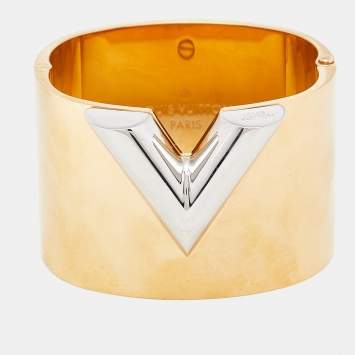 Pre Owned Louis Vuitton Gold Tone & Silver Tone Essential V Cuff Bracelet