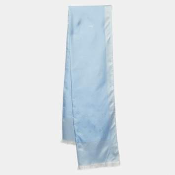 Pre Owned Louis Vuitton Light Blue Monogram Silk Stole