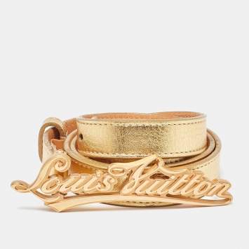 Pre Owned Louis Vuitton Gold Leather Signature LV Initials Belt 90CM