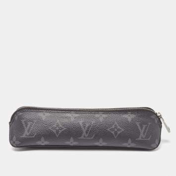 Pre Owned Louis Vuitton Black Leather and Monogram Eclipse Canvas Elizabeth Pencil Pouch 