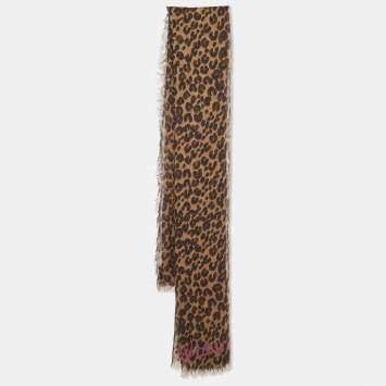 Pre Owned Louis Vuitton X Stephen Sprouse Brown Leopard Graffiti Print Cashmere & Silk Scarf