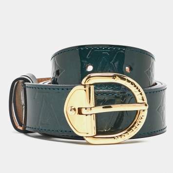 Pre Owned Louis Vuitton Blue Nuit Monogram Vernis Buckle Belt 80CM