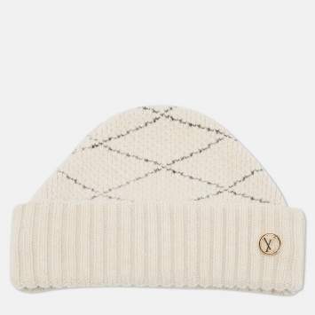 Pre Owned Louis Vuitton Cream Patterned Wool & Cashmere Beanie