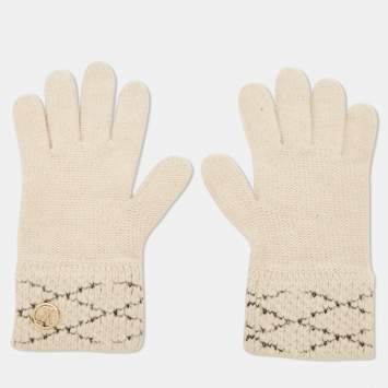 Pre Owned Louis Vuitton Cream Wool Blend Knit Gloves 