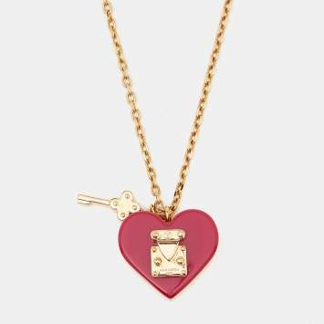 Pre Owned Louis Vuitton Fuchsia Lock Me Heart Resin Gold Tone Necklace