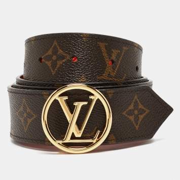 Pre Owned Louis Vuitton Coquelicot Epi Leather LV Circle Reversible Belt 85 CM