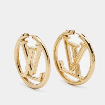 Pre Owned Louis Vuitton Louise Gold Tone Hoop Earrings 