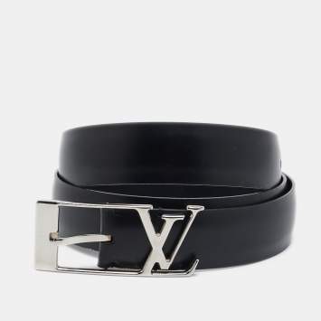 Pre Owned Louis Vuitton Black Leather Anagramme Buckle Belt 95CM