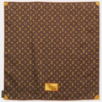 Pre Owned Louis Vuitton Brown Iventeur Monogram Print Silk Square Scarf