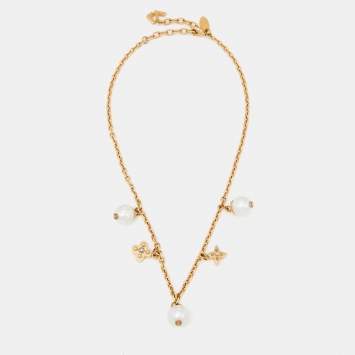 Pre Owned Louis Vuitton Faux Pearl Two Tone Necklace