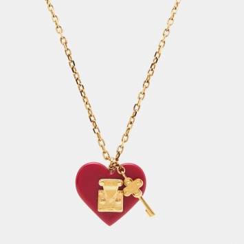 Pre Owned Louis Vuitton Lock Me Heart Resin Gold Tone Necklace
