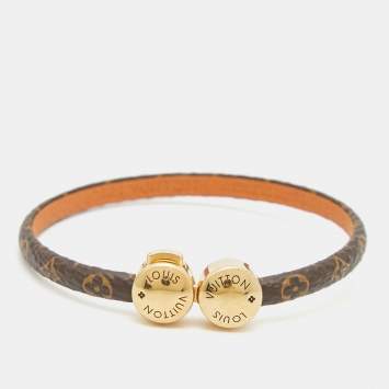 Pre Owned Louis Vuitton Brown Monogram Canvas Gold Tone Mini Historic Bracelet