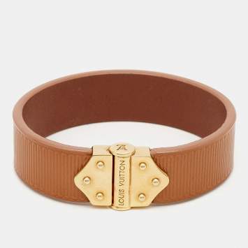 Pre Owned Louis Vuitton Spirit Leather Gold Tone Bracelet