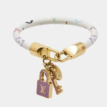 Pre Owned Louis Vuitton Luck It Enamel COated Canvas Gold Tone Bracelet