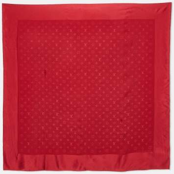 Pre Owned Louis Vuitton Red Monogram Silk Square Scarf