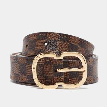 Pre Owned Louis Vuitton Mini Damier Ebene Canvas Trunk Buckle Belt 90 CM