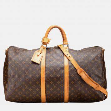 Pre Owned Louis Vuitton Brown Monogram Keepall Bandouliere 55