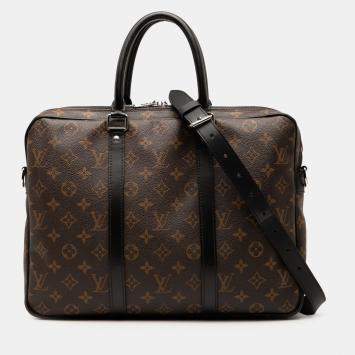 Pre Owned Louis Vuitton Brown Monogram Macassar Porte Documents Voyage