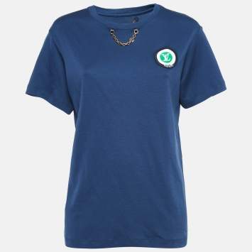 Pre Owned Louis Vuitton Navy Blue Applique Cotton Jersey T-Shirt M