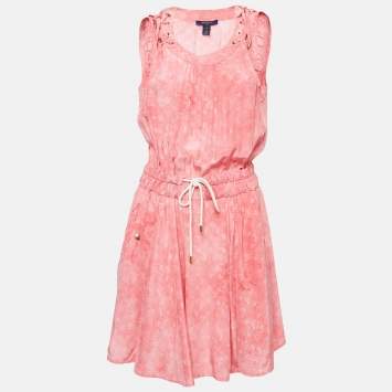 Pre Owned Louis Vuitton Pink Monogram Printed Silk Sleeveless Mini Dress S