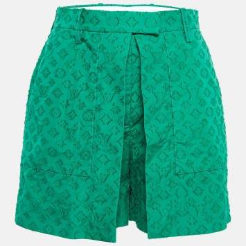 Pre Owned Louis Vuitton Green Textured Jacquard Draped Shorts M