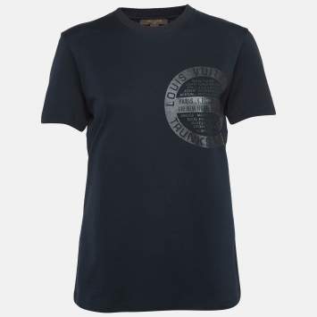 Pre Owned Louis Vuitton Black Logo Stamp Print Cotton Knit T-Shirt M