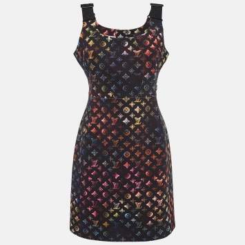Pre Owned Louis Vuitton Black Neon Mahina Monogram Neoprene Fitted Dress M