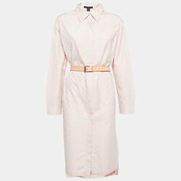 Pre Owned Louis Vuitton Beige Pink Monogram Jacquard Cotton Shirt Dress XL