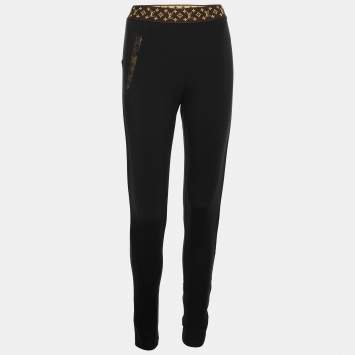 Pre Owned Louis Vuitton Black Jersey Monogram Elastic Belt Leggings S