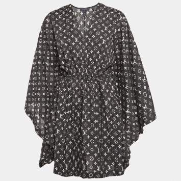 Pre Owned Louis Vuitton Black Monogram Cotton Kaftan Mini Dress S