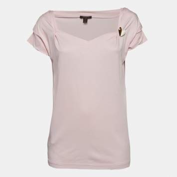 Pre Owned Louis Vuitton Pink Cotton Jersey Brooch Detail Top L
