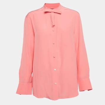 Pre Owned Louis Vuitton Pink Silk Button Front Bow Detail Shirt M