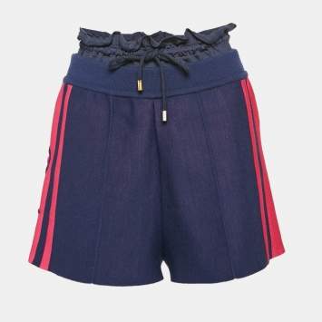 Pre Owned Louis Vuitton Blue Contrast Side Knit Ruffled Waist Shorts M