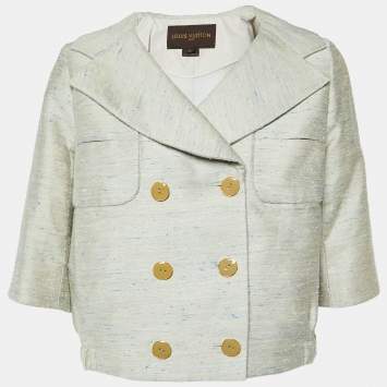 Pre Owned Louis Vuitton Pale Blue Textured Silk Short Jacket L