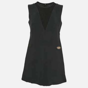 Pre Owned Louis Vuitton Black Silk Trim Wool Shift Mini Dress M